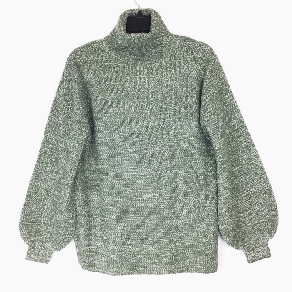 Women’s Olive Balloon Sleeve Turtleneck Sweater